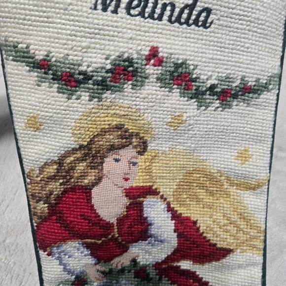 Lands' End Needlepoint Wool Christmas Stocking Angel Monogram "Melinda" - Picture 3 of 10